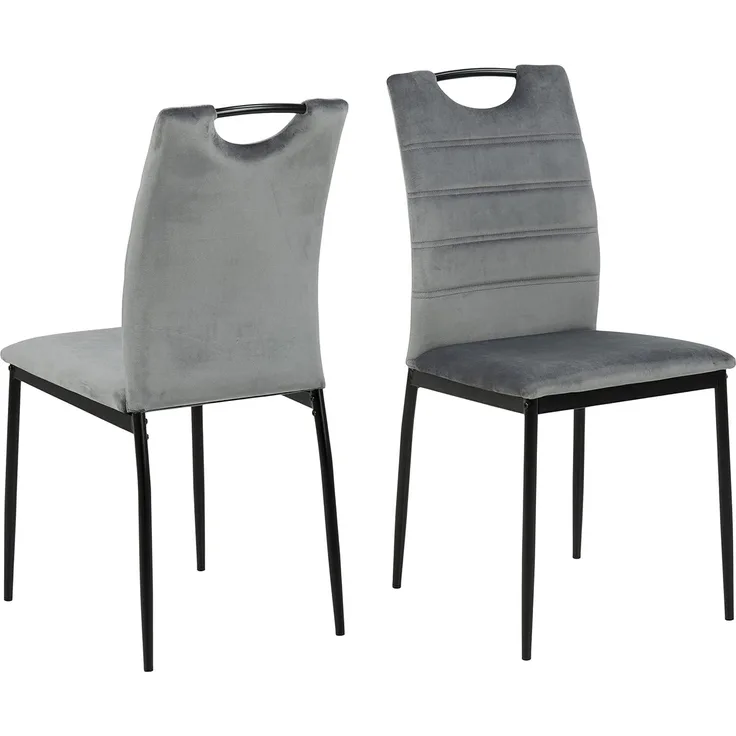 AC Design Furniture Drew Esszimmerstühle 4er Set, H: 91,5 x B: 43,5 x T: 53,5 cm, Dunkelgrau/Schwarz, Samt/Metall, 4 Stk.