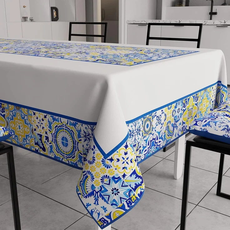 PETTI Artigiani Italiani - Tischdecke, schmutzabweisend, rechteckig, für Küchen, geometrisches Design, Vietri Blau, X6-Sitzer (140x180 cm), 100% Made in Italy – Bild 1