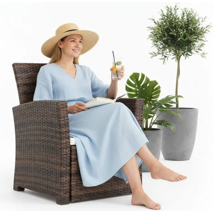 Garten Relaxsessel in Braun Polyrattan Gartenmöbel Balkon Stuhl Sitzmöbel