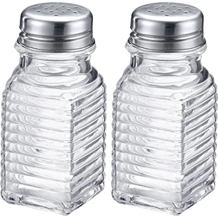 Westmark Universalstreuer, 2tlg, Universelle Lochung im Deckel, Fassungsvermögen: je 75 ml, Rostfreier Edelstahl/Glas, Porto, Transparent/Silber, 63172270 – Bild 2