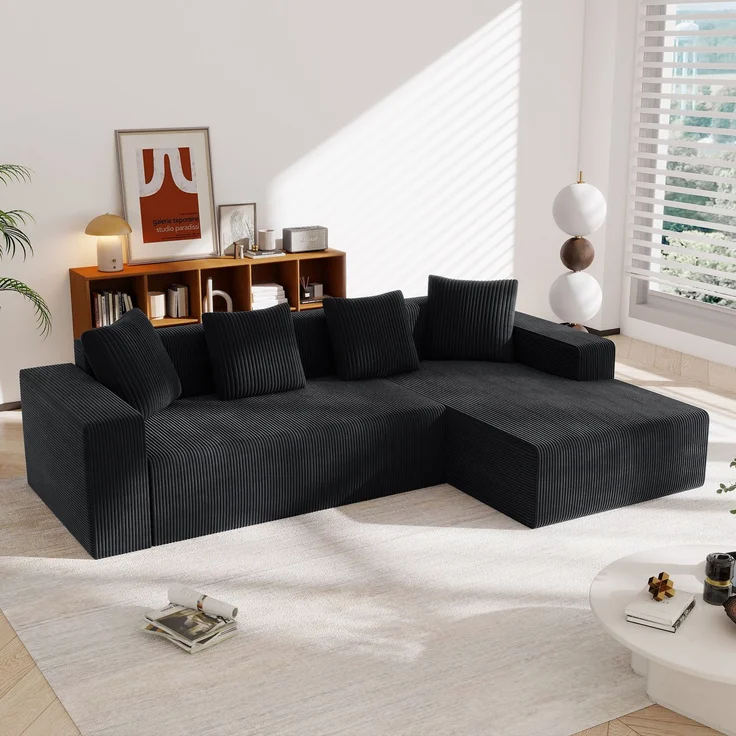 3-Sitzer Wohnlandschaft B 261 x T 146 x H 65 cm aus Kordstoff, modular mit Longchair – Bild 3