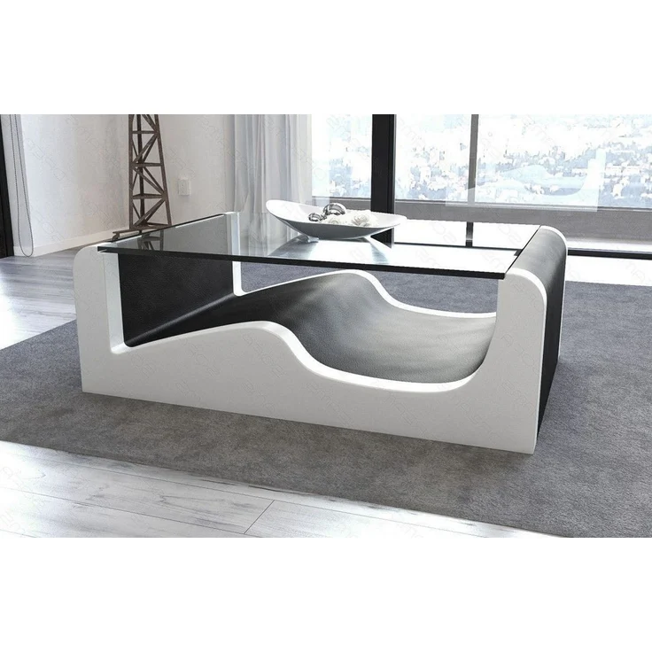 Sofa Dreams - Design Wohnzimmertisch Wave – Modern & Elegant - Kunstleder - Schwarz-Weiß – Bild 6