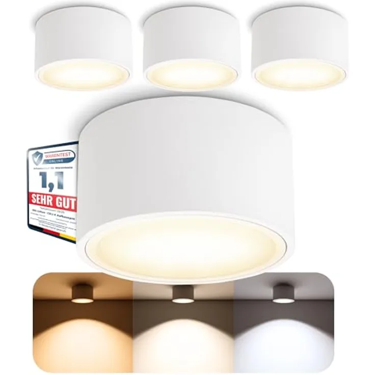SSC-LUXon CELI-X 4er Set LED Aufbauleuchte GX53, warmweiß 3W, Deckenstrahler rund, weiß lackiert