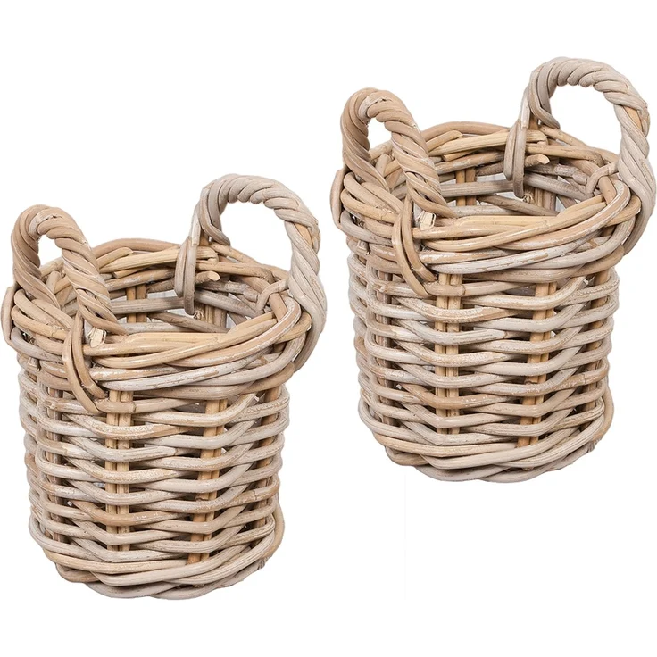 2er Set Rattankorb BAKUL rund Grey ca. 20cm Aufbewahrungskorb Dekokorb Korb – Bild 1