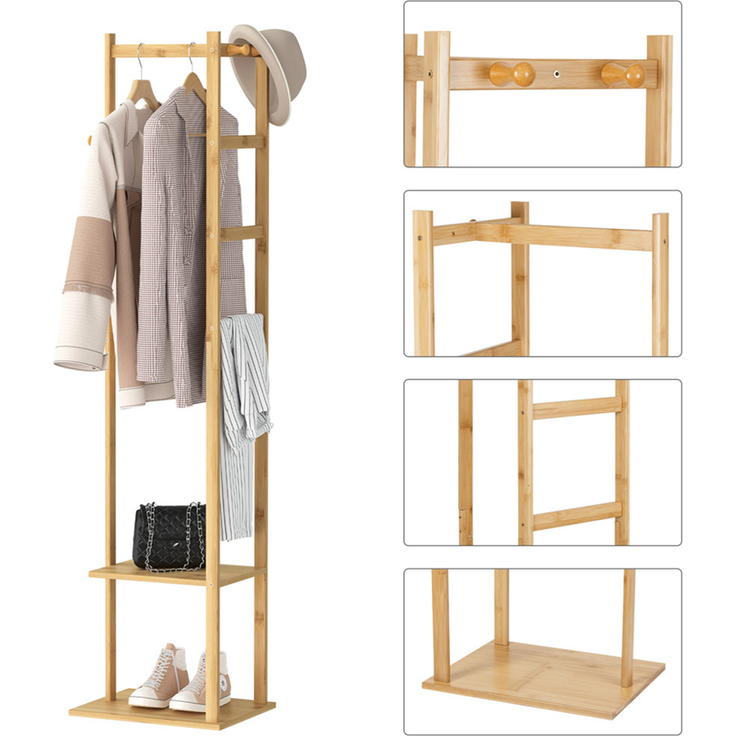 UNHO Garderobenständer freistehender Kleiderständer Herrendiener aus Bambus Beige 38 x 30 x 155 cm – Bild 6