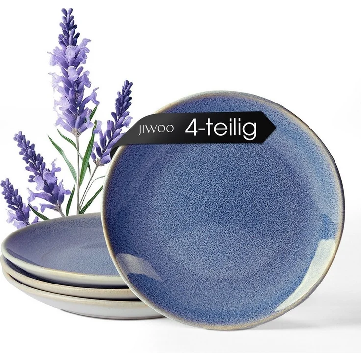 JIWOO Teller 4er Ø19,5cm, Speiseteller Steakteller Dessertteller Pastateller Plate, (4 St), Keramik Hochwertiges Tellerset Blau Mikrowellenofen Spülmaschine – Bild 1