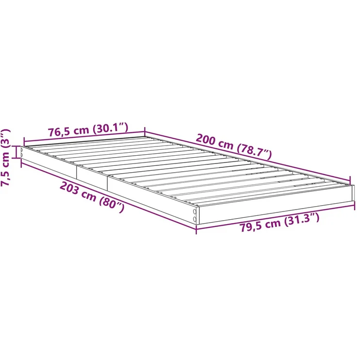 vidaXL Bodenbettrahmen, Holz Weiß, 76,5x200 cm – Bild 10
