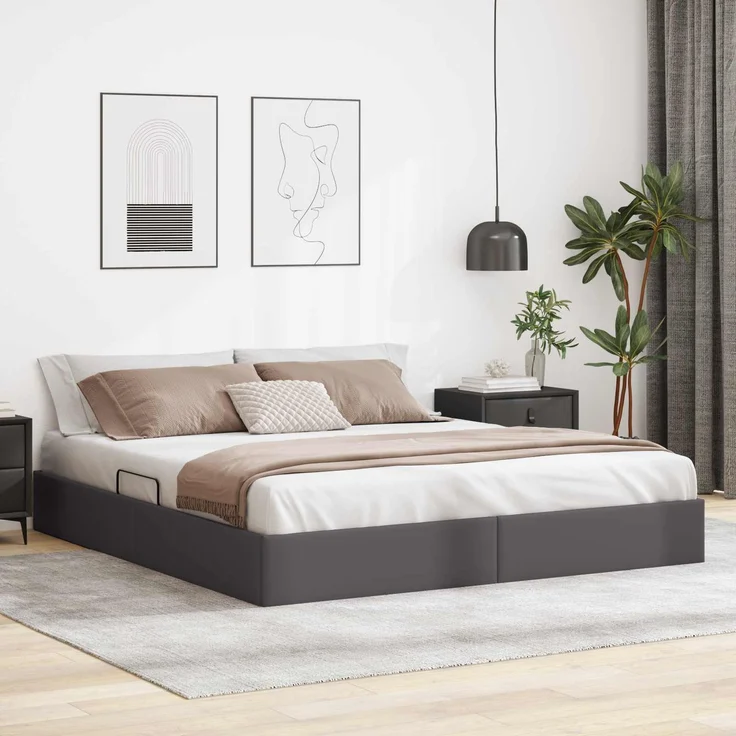 vidaXL Ottoman Bettgestell mit Speicher Grau 180 x 200 cm Kunstleder 3442784 – Bild 1