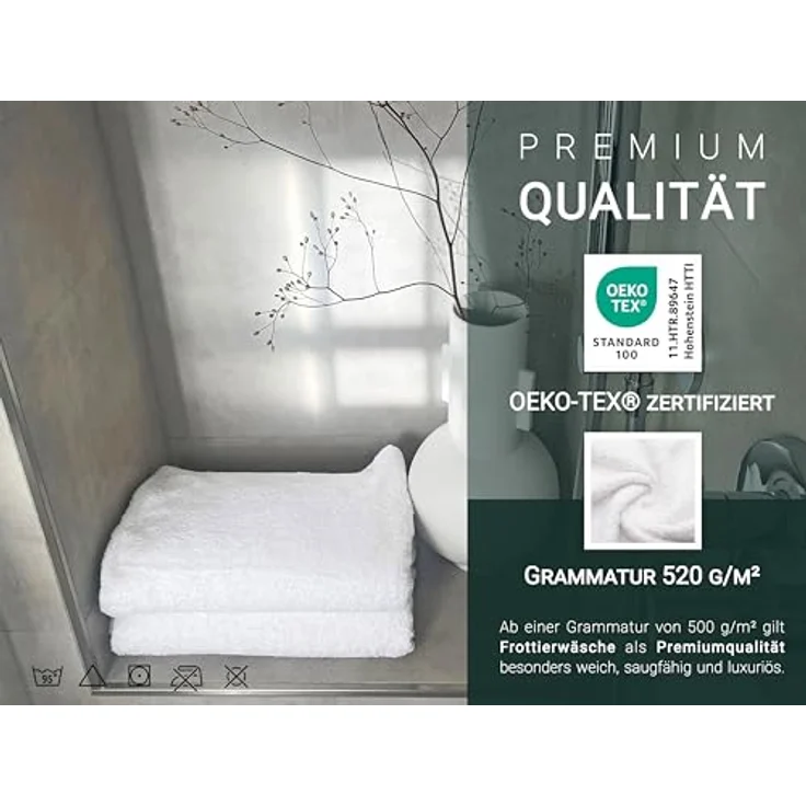 Zollner Duschtücher, Weiß, 70x140 cm, aus 100% Baumwolle, Oeko-Tex® Standard 100, waschbar bis 95°C, saugstarkes Walkfrottier – Bild 4