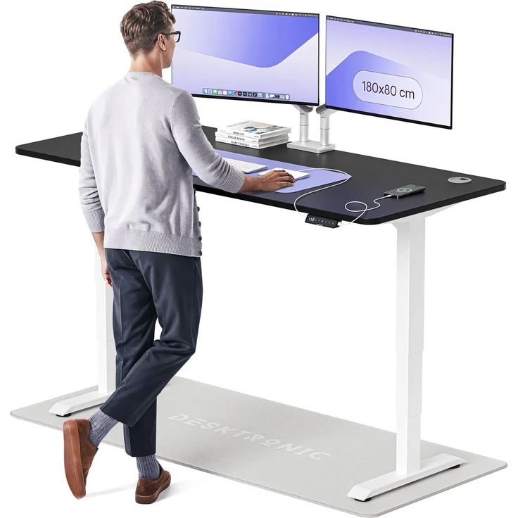 Desktronic HomePro Elektrisch höhenverstellbarer Schreibtisch 180x80cm Weiß/Schwarz mit Memory-Funktion, Anti-Kollisions Technologie, USB-A und USB-C-Ladeanschlüssen – Bild 1