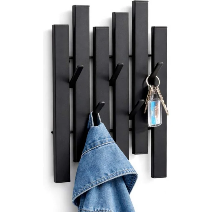 DanDiBo Garderobe Wand Schwarz Metall 96739 Wandgarderobe mit 5 Haken Schmal Garderobenpaneel Flurgarderobe Modern Hakenleiste Garderobenhaken – Bild 1