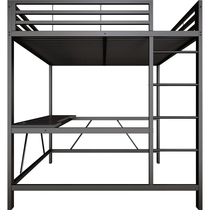 Hochbett mit RGB LED-Streifen, Schreibtisch, Trittleiter, Lattenrost, Steckdose, USB und Type-C, 160x200 cm, Kinderbett mit Rausfallschutz, Metallbett – Bild 10