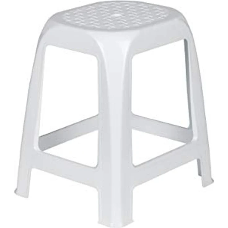 Kreher Hocker aus Kunststoff in Weiß. Sitzfläche im Rattan Design. Ideal für Dusche, Bad und Haushalt. Traglast max. 100 kg. – Bild 3