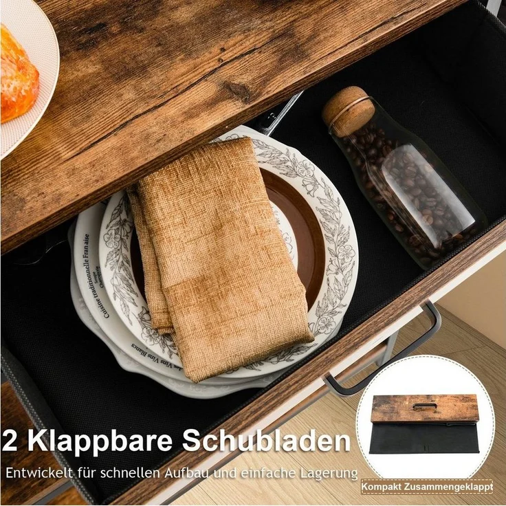 COSTWAY Konsolentisch, mit 2 Stoffschubladen, Kippschutz, Metallrahmen 100cm – Bild 3