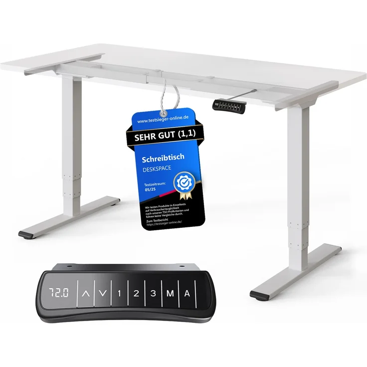 DESKSPACE PRO Plus Höhenverstellbarer Schreibtisch Gestell - Dual-Motor Tischgestell, Elektrisches Tischgestell mit Memory Funktion (Weiß) – Bild 1