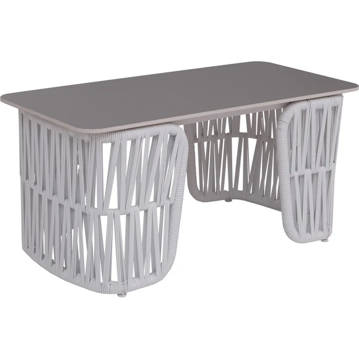 Loungetisch HWC-P90, Gartentisch Balkontisch Outdoor, Seilgeflecht Rope Sinterstein 43x90x45cm ~ hellgrau, Platte grau – Bild 7