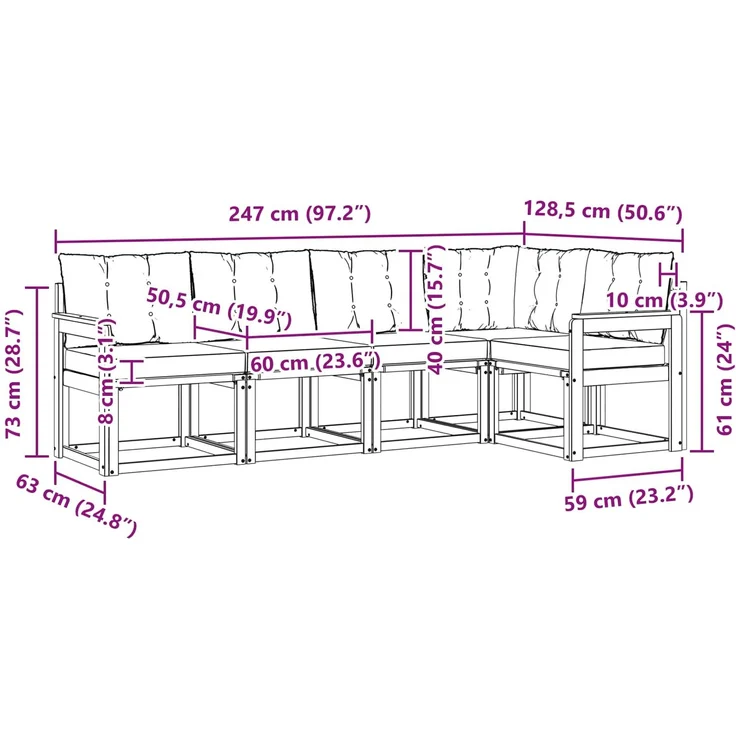 vidaXL Outdoor-Sofagarnitur 5 stk. 5-Sitzer Weiß und Beige 3389471 – Bild 12
