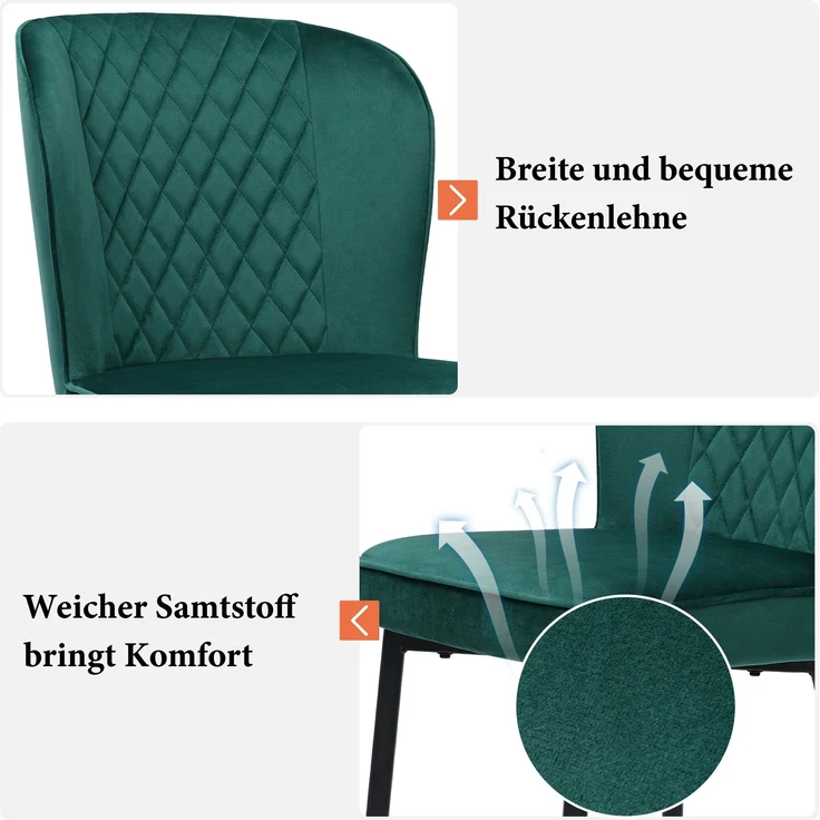 Esszimmerstuhl-Set (6 Stück) Dunkelgrün Samt, Metallgestell, 47x43x86 cm – Bild 7