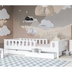 CADANI LARS Kinderbett Jugendbett 200x90 cm Weiß, Zwei Schubladen, Rausfallschutz abnehmbar, Zum Juniorbett umbaubar