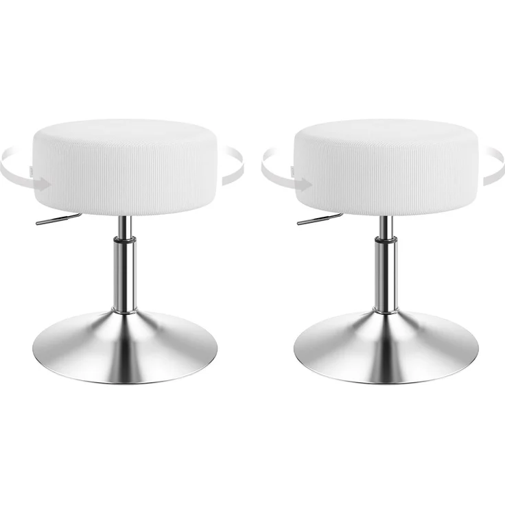 WOLTU Schminkhocker 2er Set, Schminktisch Hocker, Barhocker rund, Design Hocker höhenverstellbar drehbar, Bürohocker Arbeitshocker Küchenhocker, gepolstert, Cord-Sitzfläche, Weiß