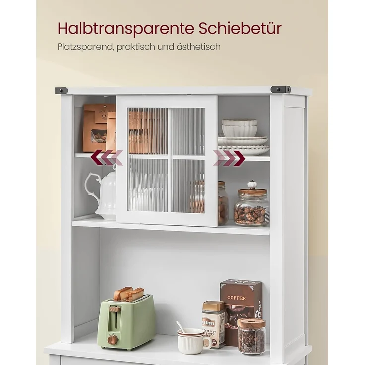 VASAGLE Sideboard mit Beleuchtung, Aufbewahrungsschrank, mit Türen und Schubladen, Küchenschrank, Kaffeebar, verstellbare Ablage, Landhausstil, wolkenweiß BBK363W21 – Bild 7