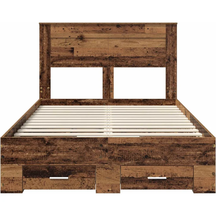 vidaXL Bettrahmen mit Kopfteil Altholz 135 x 190 cm Holzwerkstoff 3410001 – Bild 7