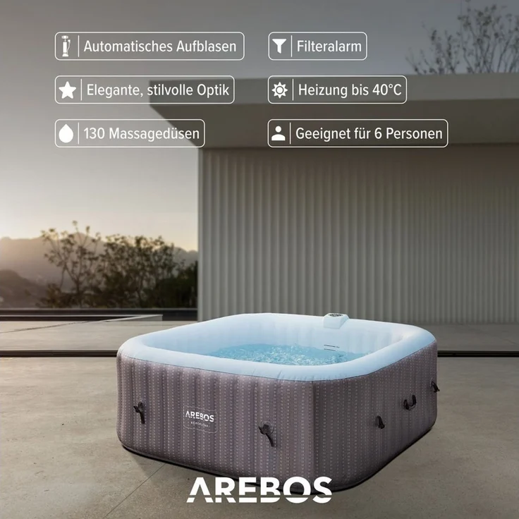 Arebos Whirlpool FLORENCE & BARECELONA Aufblasbar 4 oder 6 Personen mit 100/130 Düsen, (Komplett-Set), für Outdoor & Indoor – Bild 3