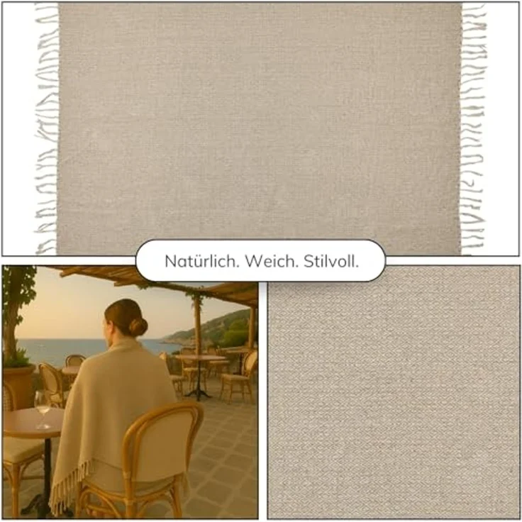 Marrakesch Orient & Mediterran Interior Tagesdecke Calix Tagesdecke Decke Beige 125x150 aus Baumwolle, Boho Modern Deko – Bild 5