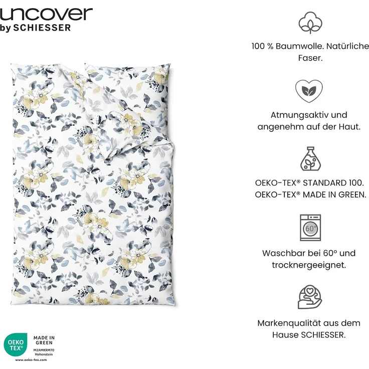 Uncover by Schiesser Bettwäscheset Florina - Renforcé - 2-teilig - 135 x 200 cm - Weiß – Bild 2