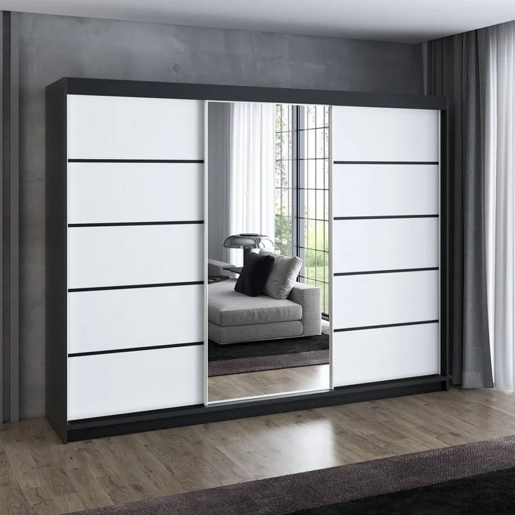 A&J MöbelLand GmbH Schiebetürenschrank VILUNO Moderner 3-türiger Kleiderschrank mit Spiegel (TOP ANGEBOT! Geräumiger Schrank mit einer Breite von 200 cm ideal zur Aufbewahrung von Kleidung und Accessoires. Wählen Sie das ideale Modell für Ihr Schlafzim... – Bild 2