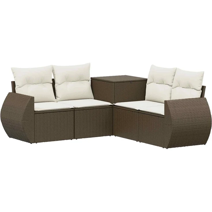 vidaXL Sofa Set 5 stk. Braun und Creme Weiß Polyrattan und Stahl 3447894 – Bild 2