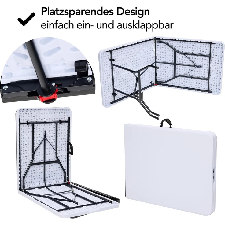 Brixy Klapptisch - Klapptisch - 180 x 70 x 74 cm - Campingtisch - Gartentisch - Tragbar - Weiß – Bild 10