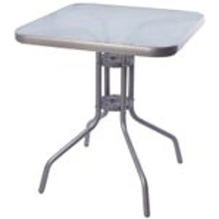 Bistrotisch Balkontisch Glastisch Gartentisch Tisch Silber Glas Metall 60x60cm