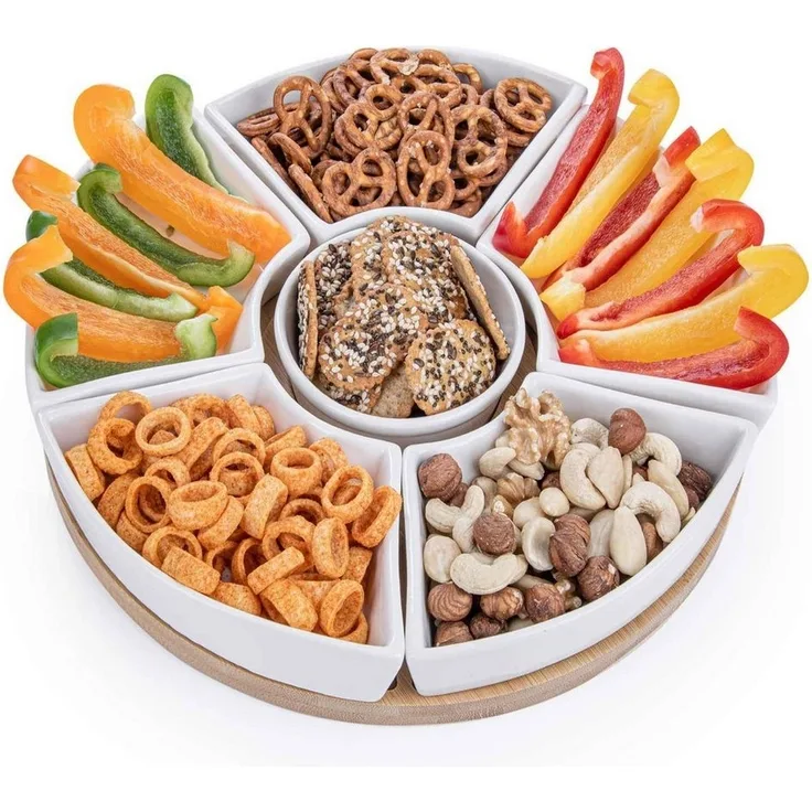 Dimono Servierplatte Snacktablett Serviertablett, Porzellan, (Servierbrett, mit 6 Schalen)