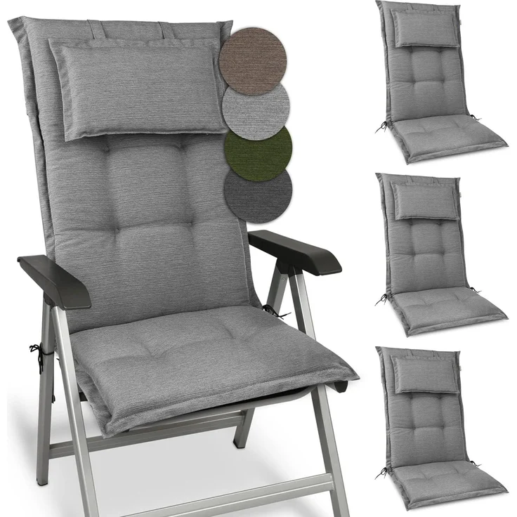 Beautissu 4er Set Hochlehner Auflage HighLux HL 120 x 50 x 7 cm Hellgrau – Bild 1