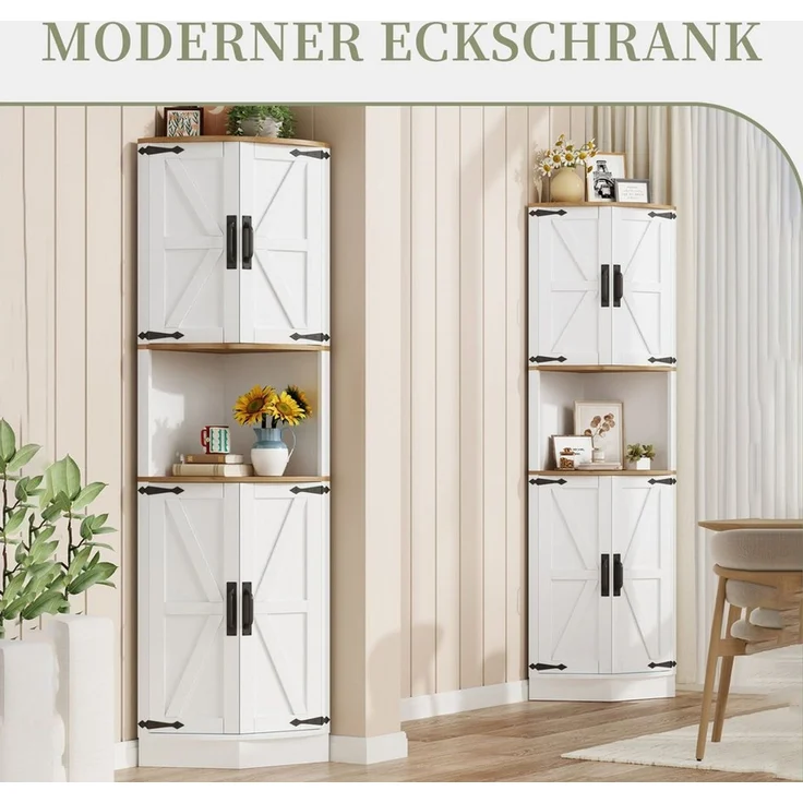SeedWave Buffet Allzweck Eckschrank Hochschrank mit 4 Türen, Staufächern, Ablageboden Küchenbuffet inkl. Metallgriffe, Kippschutz-Set – Bild 2