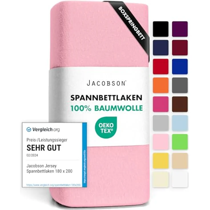 Jacobson Jersey Spannbettlaken Spannbetttuch Baumwolle Bettlaken (XL 120x200-130x220 cm, Rosa) – Bild 1