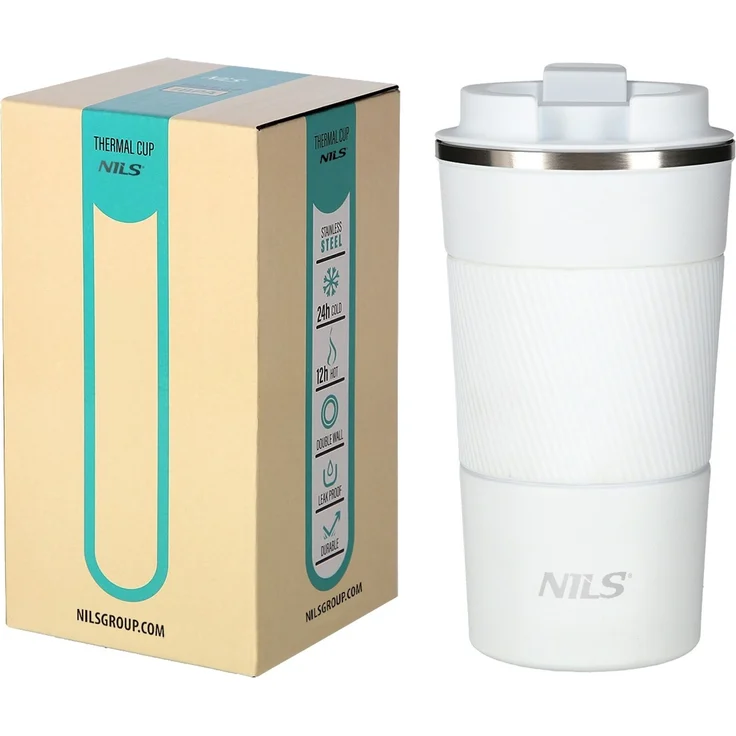 NILS NCC09 Reisebecher Weiß Thermobecher mit Gummigriff Kaffee Tee Wasser – Bild 2