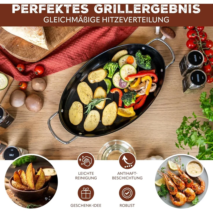 bremermann Grillplatte Fisch-Grillpfanne oval, Grillplatte antihaftbeschichtet (1-St) – Bild 2
