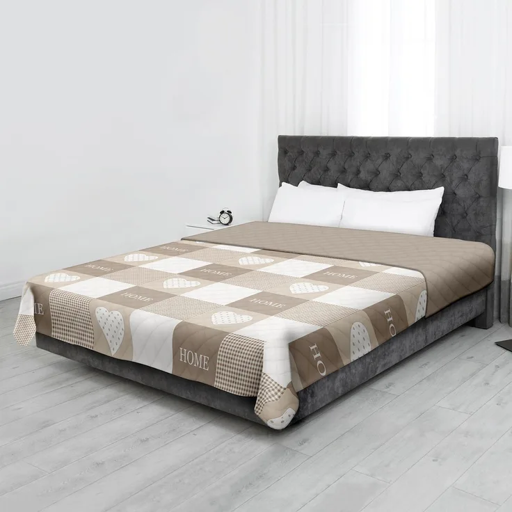 Tagesdecke (Home Beige) 220x240 cm mit wattierter Zwischenlage, Bettüberwurf - Überwurfdecke, Sommerdecke gesteppt - Steppdecke, Wendedecke