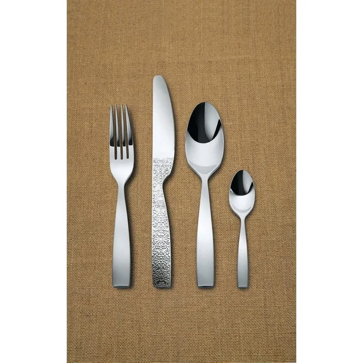 Alessi Dessertmesser in 18-10 Stahl Aisi 420 Hochglanzpoliert mit Reliefdekor, Silber, 3 x 22 x 5,5 cm, 6er-Set – Bild 6