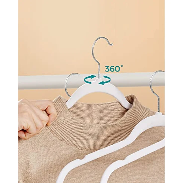 SONGMICS Kleiderbügel Samt, 30er Set, Bügel, Jackenbügel, 41,5 cm breit, Anzugbügel, dünn, gut belastbar, um 360° drehbarer Haken, für Mäntel, Hemden und Anzüge, weiß CRF026W02 – Bild 7