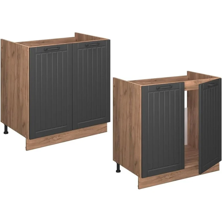 Spülenunterschrank Fame-Line Dunkelgrau 80 cm , AP Eiche Vicco – Bild 6