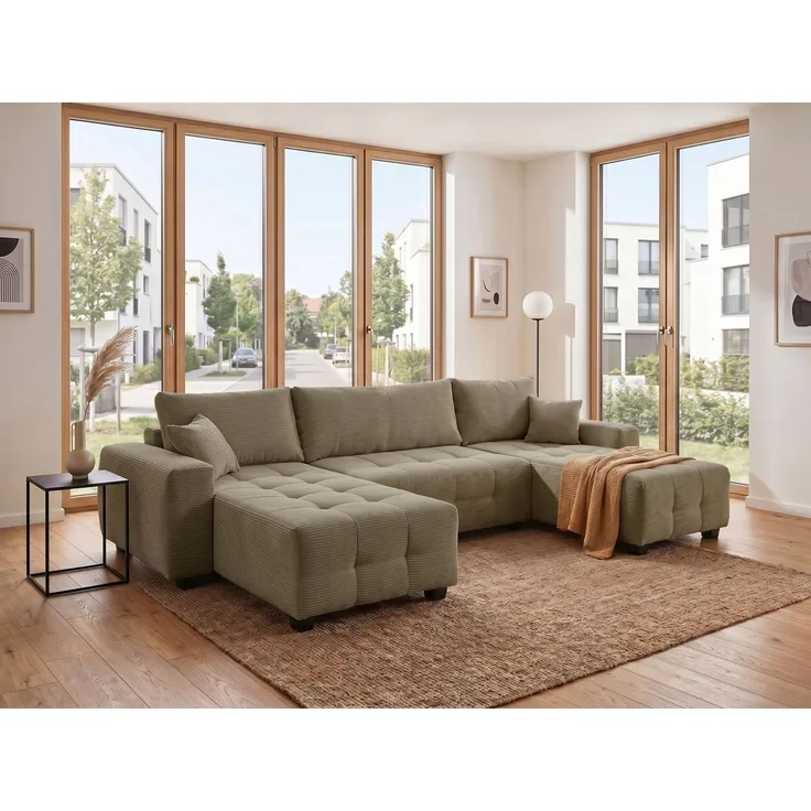 OTTO home Wohnlandschaft Bella U-Form, B: 314 cm, inkl. Schlaffunktion, auch in Cord, inkl. Bettkasten, Bonellfederkern, extra große Liegefläche: 269x135cm