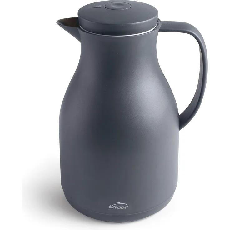 LACOR 62563 Thermoskanne, BPA-frei, doppelwandig, mit Glasschicht innen, matt, Grau, 1,00 l, Polypropylen Glas, 1 Liter