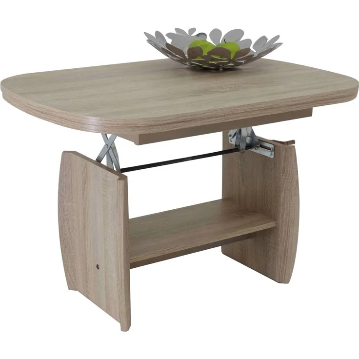 Stella Trading KIRK MINI Couchtisch höhenverstellbar & ausziehbar in Eiche Sonoma Optik - praktischer Sofatisch mit Ablage für Ihren Wohnbereich - 95 x 52 x 59 cm (B/H/T)