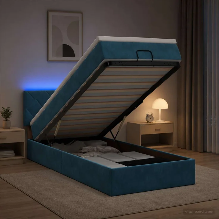 vidaXL Ottoman-Bett mit Matratze und LED Dunkelblau 90 x 200 cm Samt 3457189 – Bild 1
