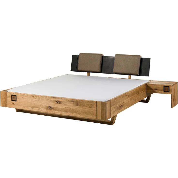 Bett inkl. Nachttisch rechts und Kopfteilkissen taupe Wildeiche 160x200x86 natur geölt/lackiert KITZBÜHEL #261 – Bild 11