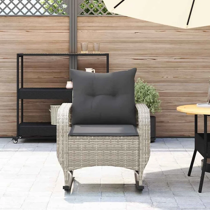 vidaXL Garten-Schaukelstuhl mit Kissen Hellgrau Poly Rattan 4104198 – Bild 2