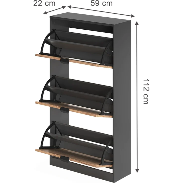 Schuhkipper Gizmo Goldkraft Eiche/Anthrazit 59x112 cm mit 3 Fächern Vicco – Bild 2